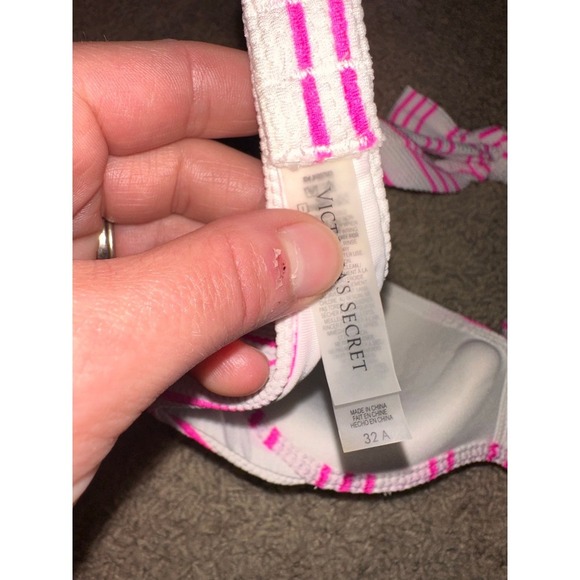 Victoria Secret Swim Bikini Top 32A Pink White Stripe Halter Unforgettable - Picture 3 of 3